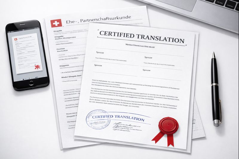 Swiss marriage certificate certified translation